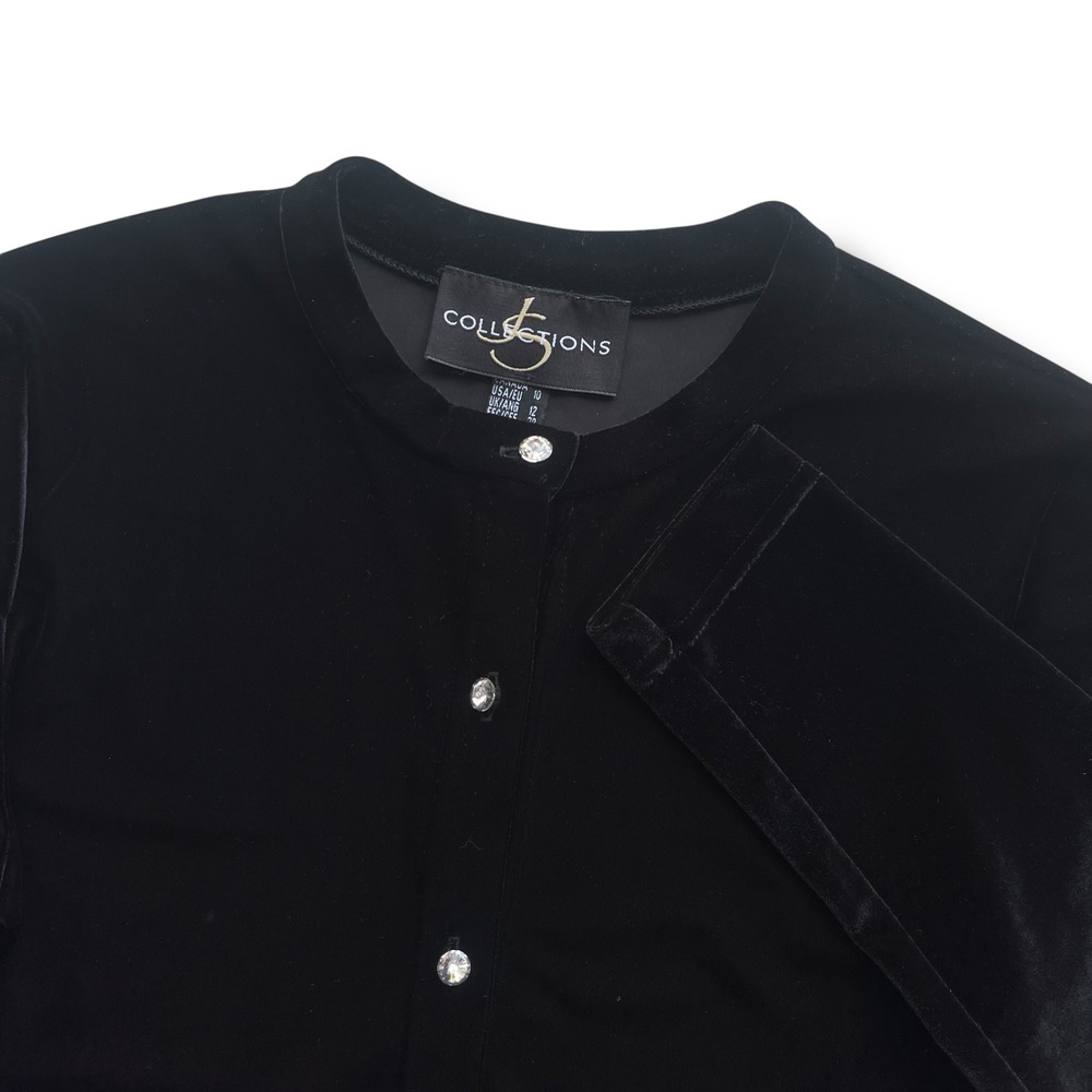 JS Collections Womens 10 Black Velvet Rhinestone Button Cardigan Vintage Evening
